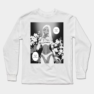 Cybergirl with Cherry Blossom Manga Art (With Text) Long Sleeve T-Shirt